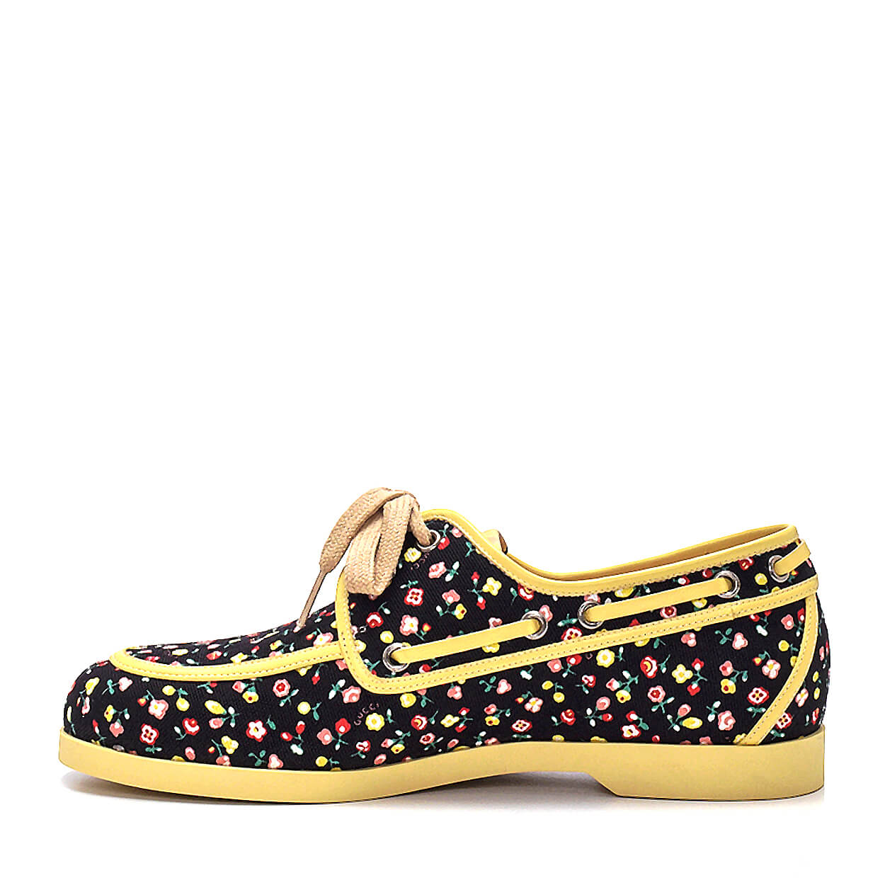 Gucci - Black & Cream Canvas Floral Print Liberty Boat Shoes